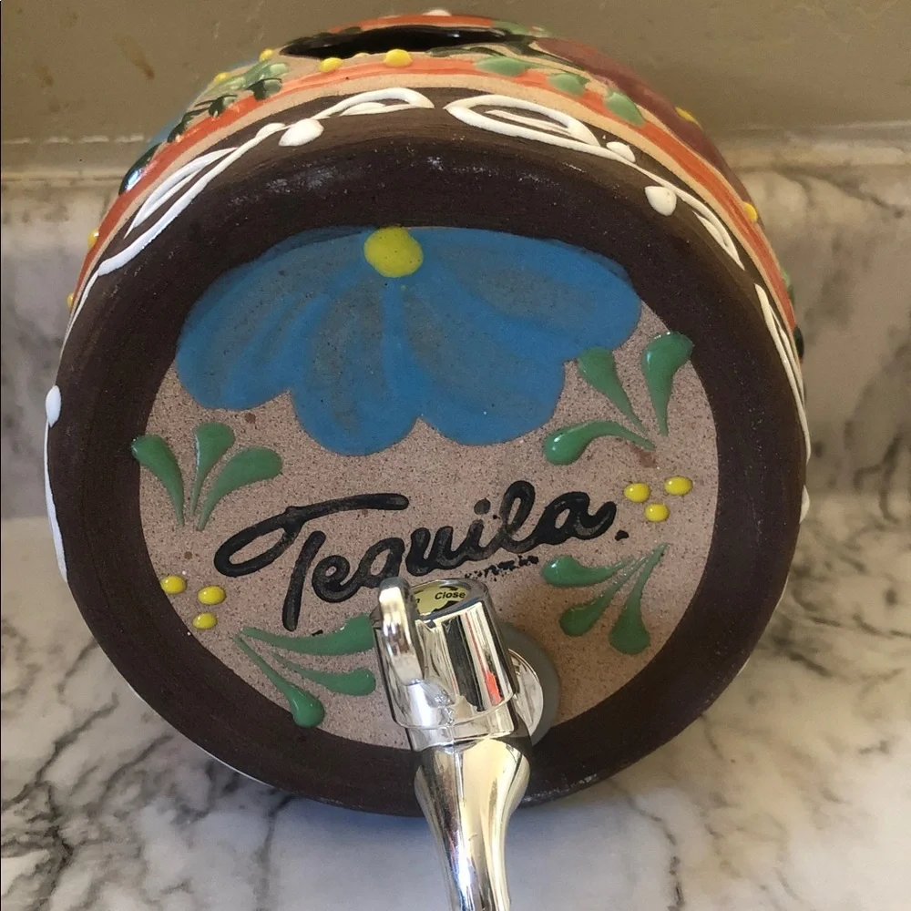 Handpainted Blue Tequila Ceramic Dispenser - Home Party Decor